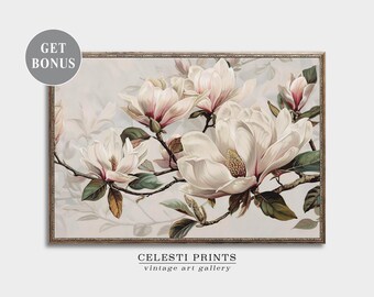 Magnolia Wall Art, Blooming Flower Art, Magnolia Decor, Antique Botanical, Magnolia Leaves, Wildflower Wall Art, Digital Download
