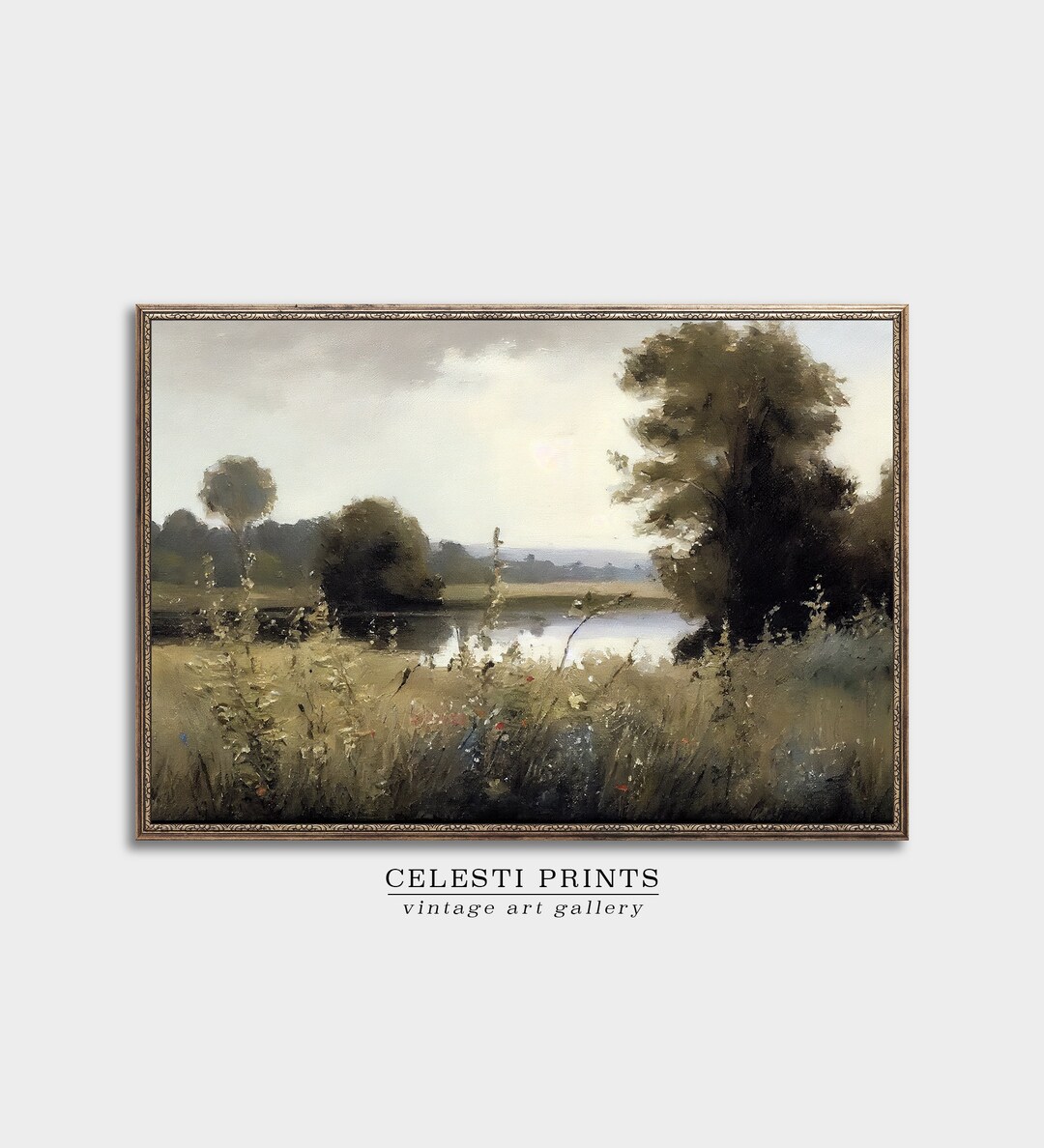 Vintage Moody Forest Lake Landscape Oil Painting, Antique Woodland ...