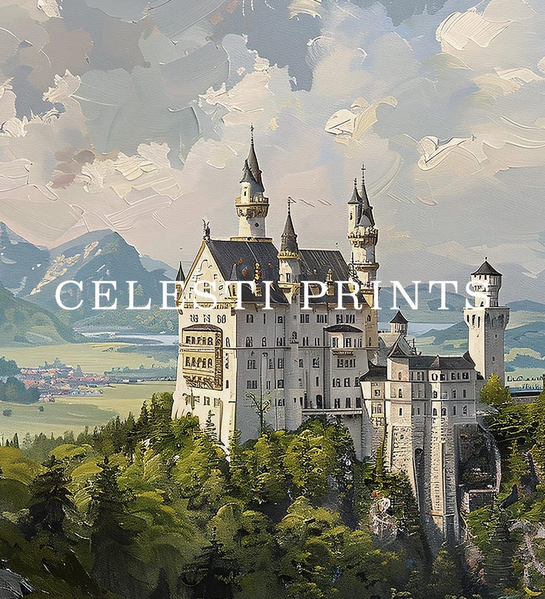 Neuschwanstein Art, Castle Painting, German Art, Travel Gift