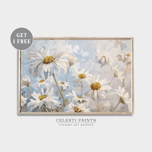 Gänseblümchen Wandkunst, Blumenmalerei Wandkunst, Gänseblümchen Blumen, weißes Gänseblümchen Malerei, Cottagecore Malerei, Gänseblümchen Feld Druck, digitaler Download