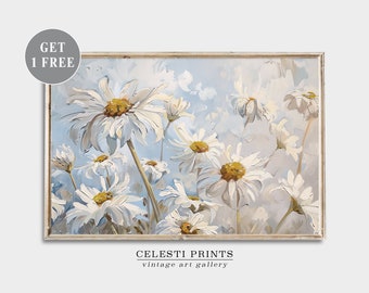 Daisies Wall Art, Floral Painting Wall Art, Daisy Flowers, White Daisy Painting, Cottagecore Painting, Daisy Field Print, Digital Download