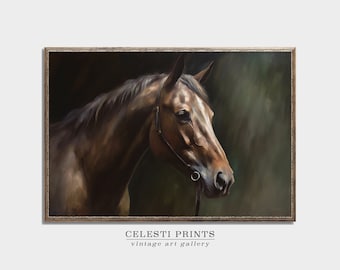 Vintage Horse Painting, Antique Horse Oil Painting, Horse Artwork, Equestrian Print, Farmhouse Wall Art Printable, Digital Download