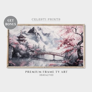 Japan Frame Tv Art, Cherry Blossoms, Japandi Tv Art, Samsung Frame Tv Art, Japanese Tv Art, Japan Mountain Bridge, Digital Download TV Art