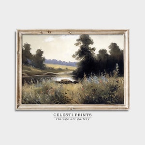Vintage River Landscape Wall Art, Antique Forest River Oil Painting ...