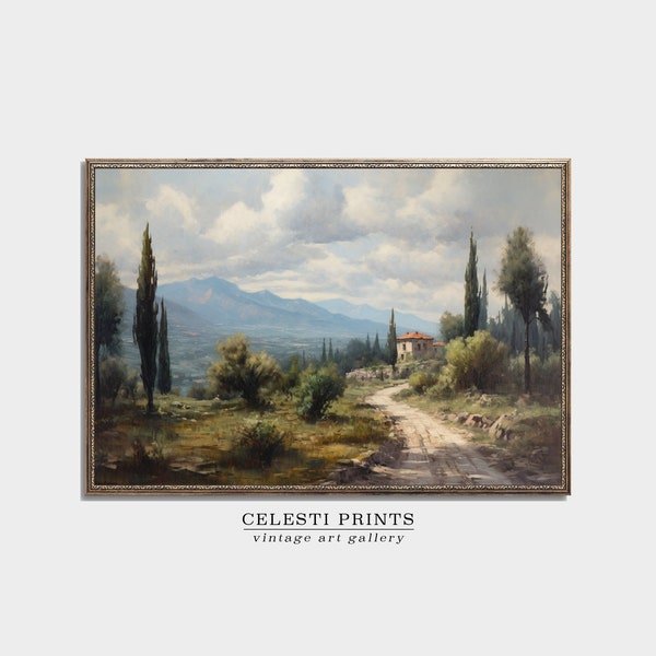 Tuscany Painting Vintage, Italy Vintage Painting, Italian Landscape Art, Antique Italy Decor, Antique Oil Painting, Digital Download