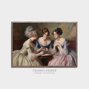 Pintura vitoriana vintage, gravura de mulheres vintage, mulheres vitorianas, pintura antiga, arte de parede vintage, decoração de parede da Regência, download digital