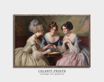 Vintage Victorian Painting, Vintage Women Print, Victorian Women, Antique Painting, Vintage Wall Art, Regency Wall Decor, Digital Download