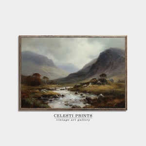 Scotland Painting Vintage, Country Decor, Scottish Highlands Moody Vintage Painting, Scotland Vintage Landscape Art Print, DIGITAL DOWNLOAD