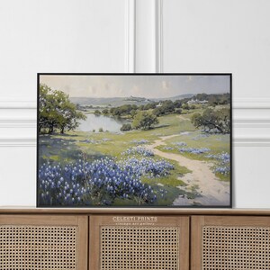 Bluebonnet-målning, Bluebonnet-konst, vintage Bluebonnet-fältmålning, Texas vildblomma, antik Texas statlig blomsterkonst, digital nedladdning bild 2