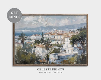 Cannes Painting Vintage, City Art Print, Cannes Wall Decor, Provence Wall Art, Cannes Travel, Côte d'Azur, France Wall Art, Digital Download