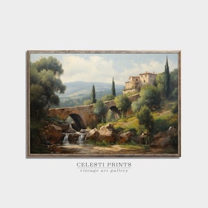 Vintage Italian Landscape, Tuscany Italian Art Print, Italy Painting Vintage, Antique Italy Decor, Antique Oil Painting, Digital Download