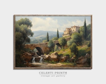 Vintage Italian Landscape, Tuscany Italian Art Print, Italy Painting Vintage, Antique Italy Decor, Antique Oil Painting, Digital Download