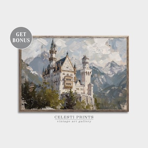 Castle Painting, Neuschwanstein Print, Mountain Landscape, Neuschwanstein Art, Castle Wall Art, German Art, Travel Gift, Digital Download
