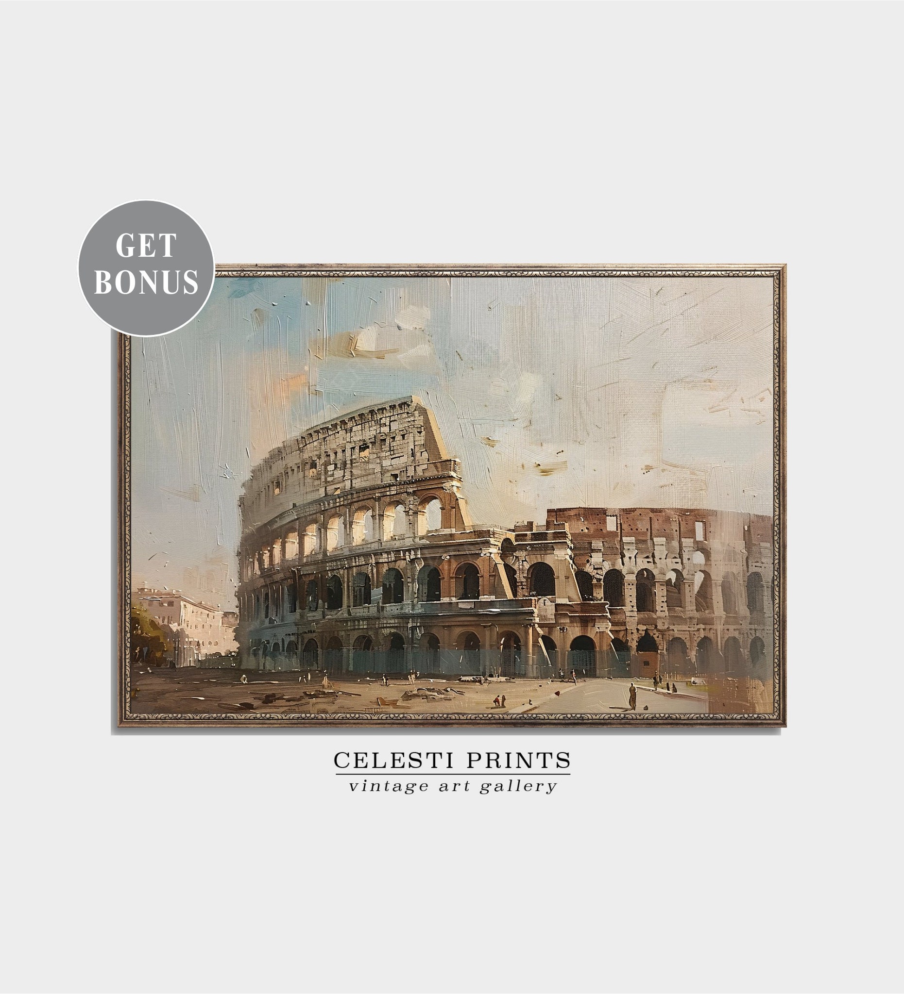 Pintura del Coliseo, Lámina del Coliseo, Lámina de Roma, Obra de arte antigua del Coliseo, Decoración del hogar en Roma, Coliseo de Roma, Italia, Descarga digital