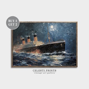 RMS Titanic at Night Painting Vintage, Cruise Ship Decor, Titanic Wall Decor, Nautical Decor, Titanic Print, Digital Download