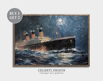 RMS Titanic at Night Painting Vintage, Cruise Ship Decor, Titanic Wall Decor, Nautical Decor, Titanic Print, Digital Download