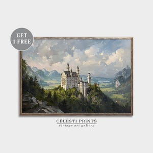 Neuschwanstein Art, Castle Painting, German Art, Travel Gift, Neuschwanstein Print, Mountain Landscape, Castle Wall Art, Digital Download