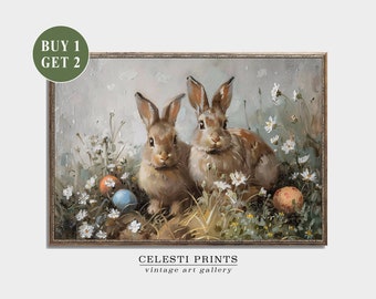 Easter Painting, Rabbit Painting, Vintage Bunny Art, Spring Rabbit Decor, Classy Easter Rabbit Print, Vintage Rabbit Print, Digital Download