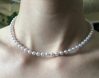 Pearl beaded necklace, pearl choker, jewellery, jewelry, beaded necklace, gift idea, gifts for her, layering jewelry, dainty jewelry, trendy