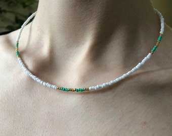 Surf inspired necklace, seed bead necklace, gifts ideas, beaded choker, minimalist beaded necklace, boho, beach, trendy, dainty, jewelry