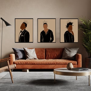 Set of 3 Black Men with Crowns Wall Art INSTANT DOWNLOAD Black Men Art Black Love Art Poster Printable Wall Art Black Kings