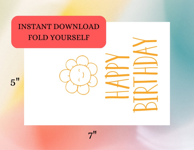 Digital Birthday Card, Printable Card, Instant Download, Yellow Writing