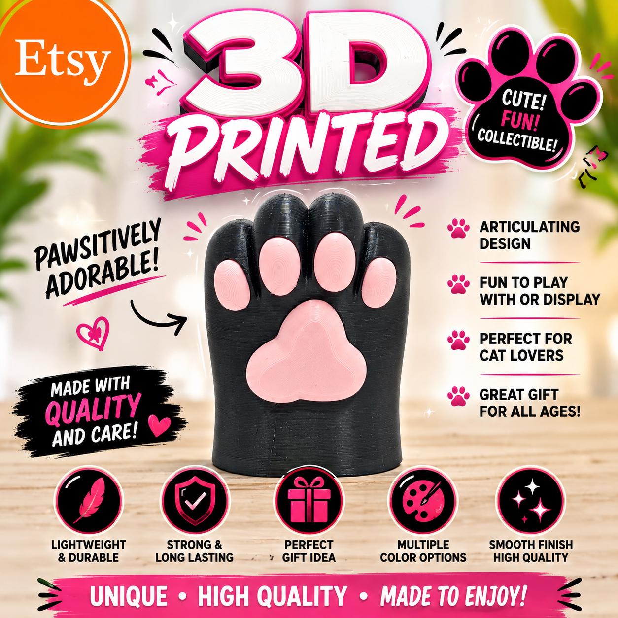 3D Printed Cat Paw Pen Holder: Desk Organizer