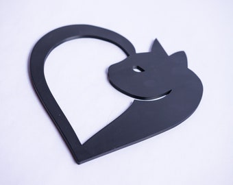 3D Printed Cat Heart Wall Hanger - PLA Decor