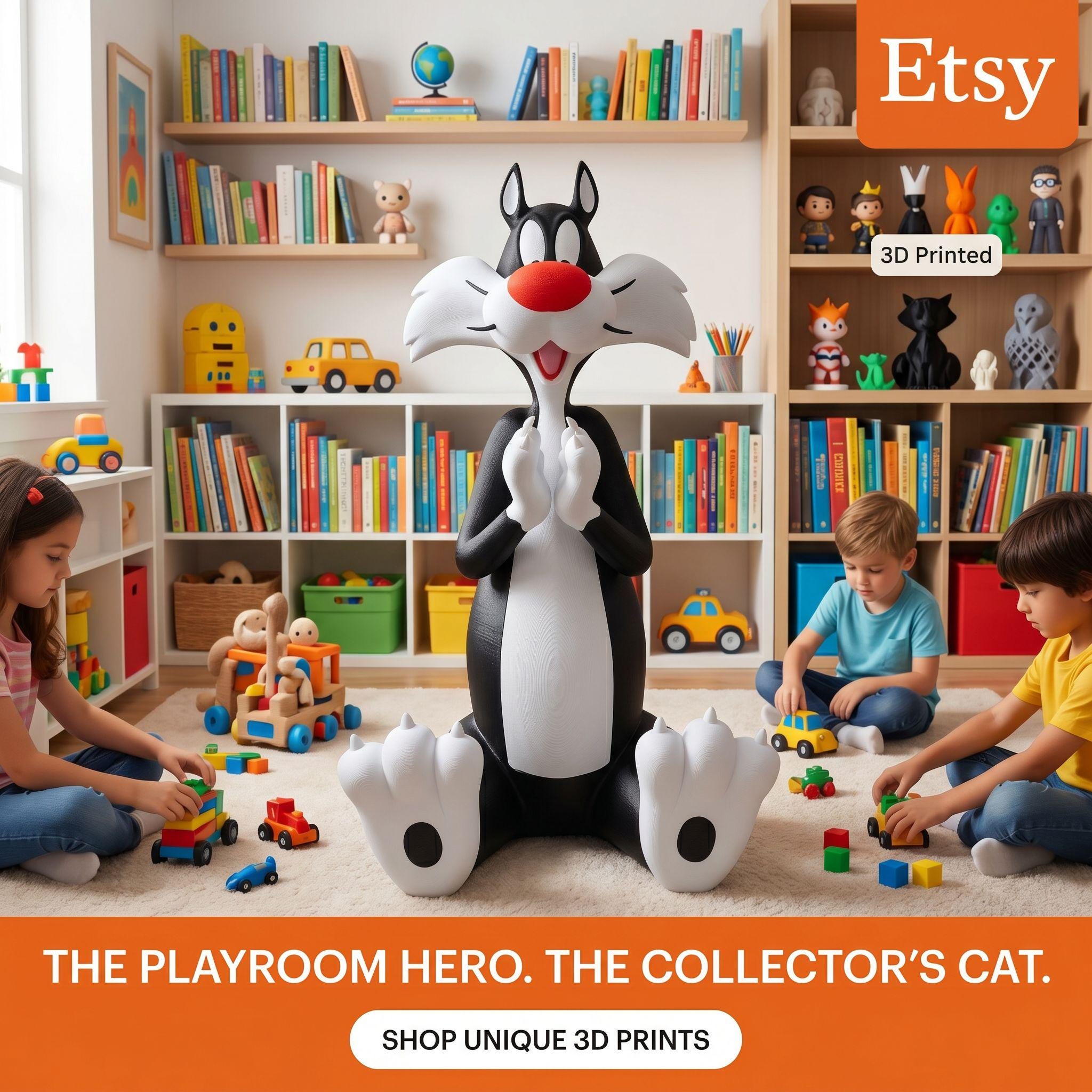 Sylvester the Cat – 24” Tall 3D Printed Statue – Oversized Looney Tunes Collectible Figure