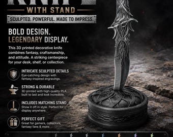 3D Printed Decorative Knife with Stand: Colorful Sculpted Design