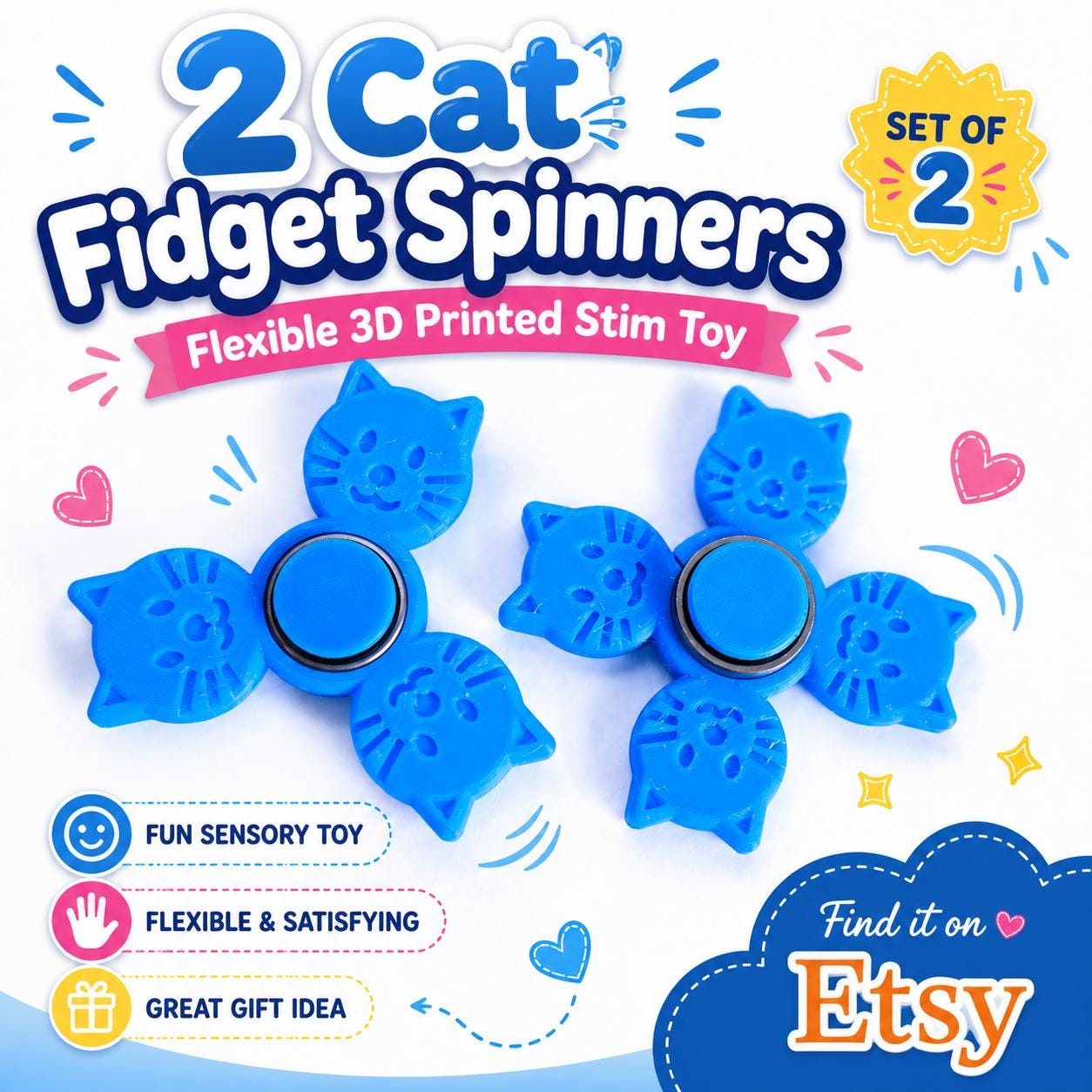 2 Cat Fidget Spinners: Flexible 3D Printed Stim Toy