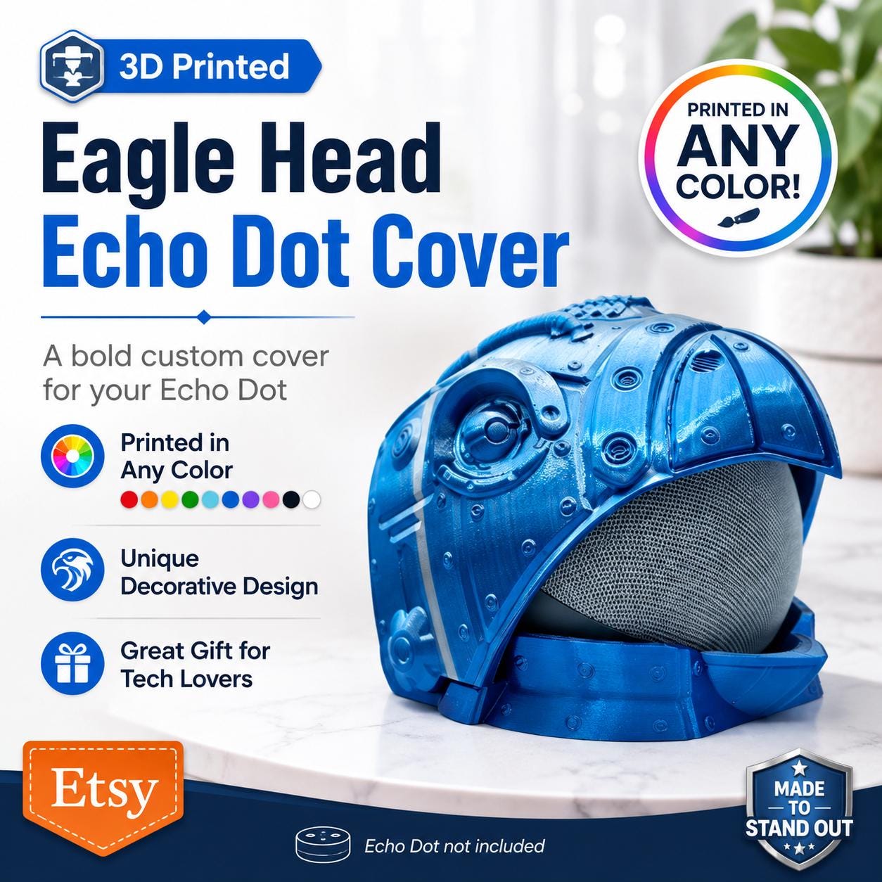 3D Printed Eagle Robot Head - Amazon Echo Dot 4th Gen Cover