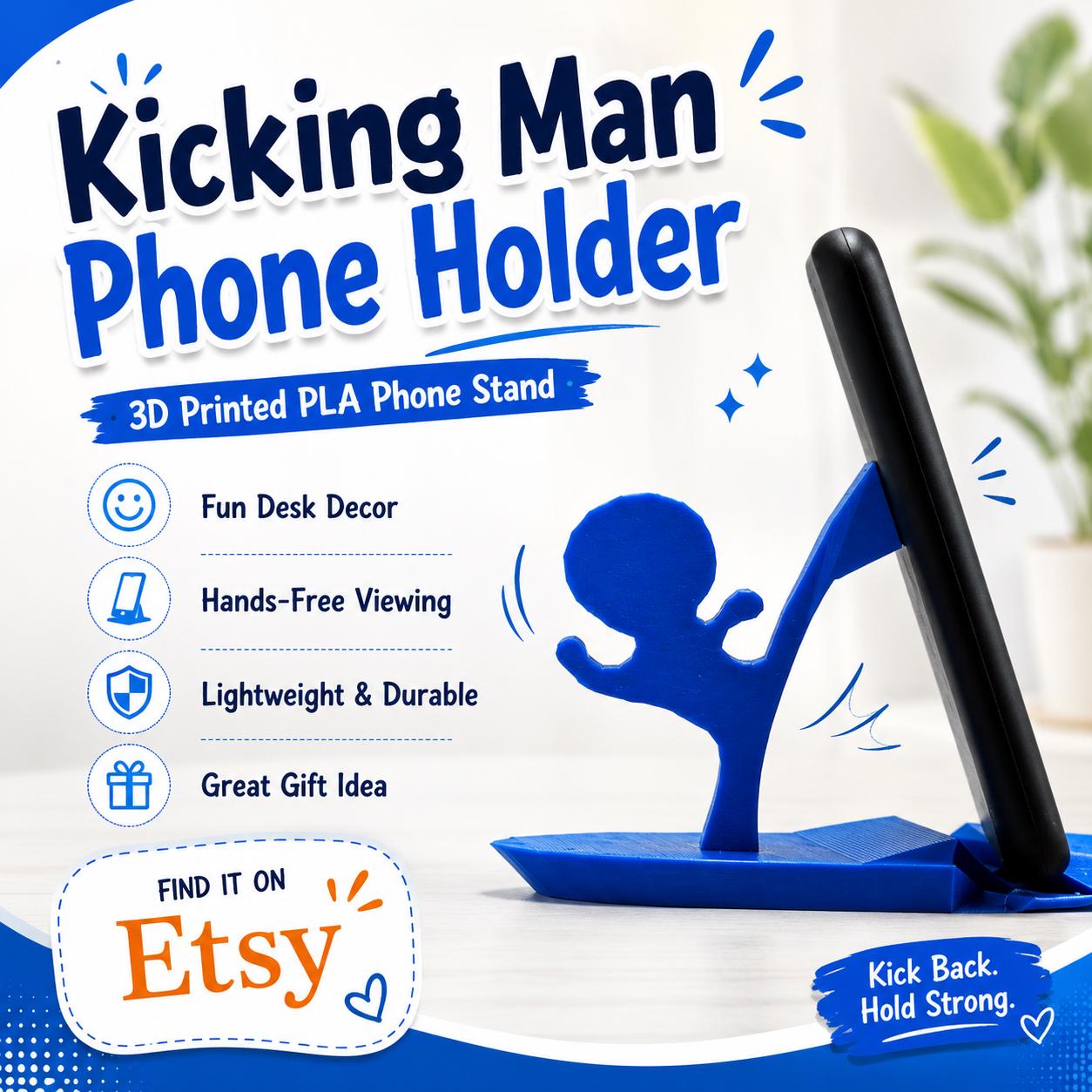 Kicking Man Phone Holder: 3D Printed PLA Phone Stand