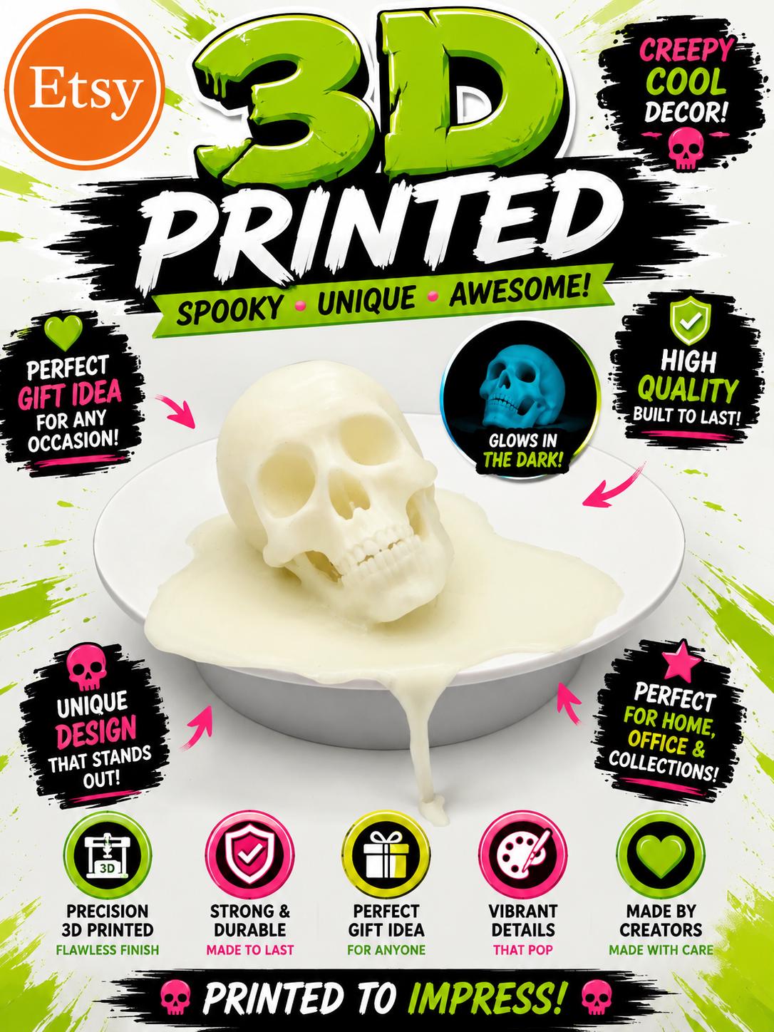 Melting Skull | 3D Printed | Glow in the dark