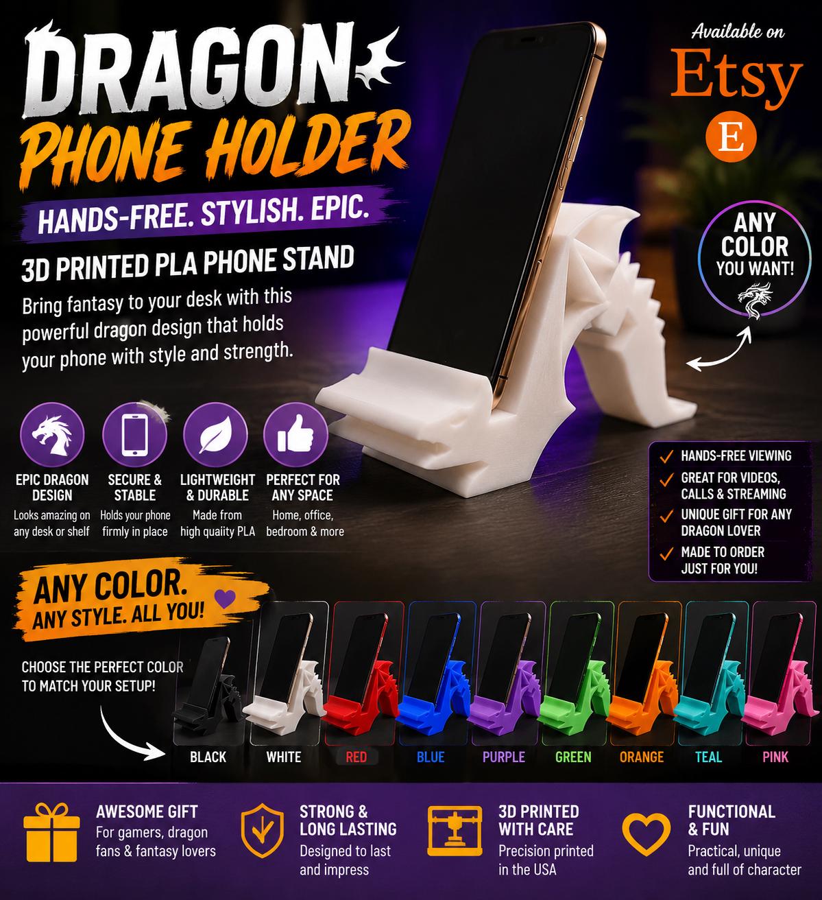 3D Printed Dragon Phone Holder: Hands-Free PLA Phone Stand