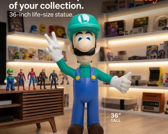 Life-Size Luigi – 36" Tall - 3D Printed Collectible Figure - Fan Art