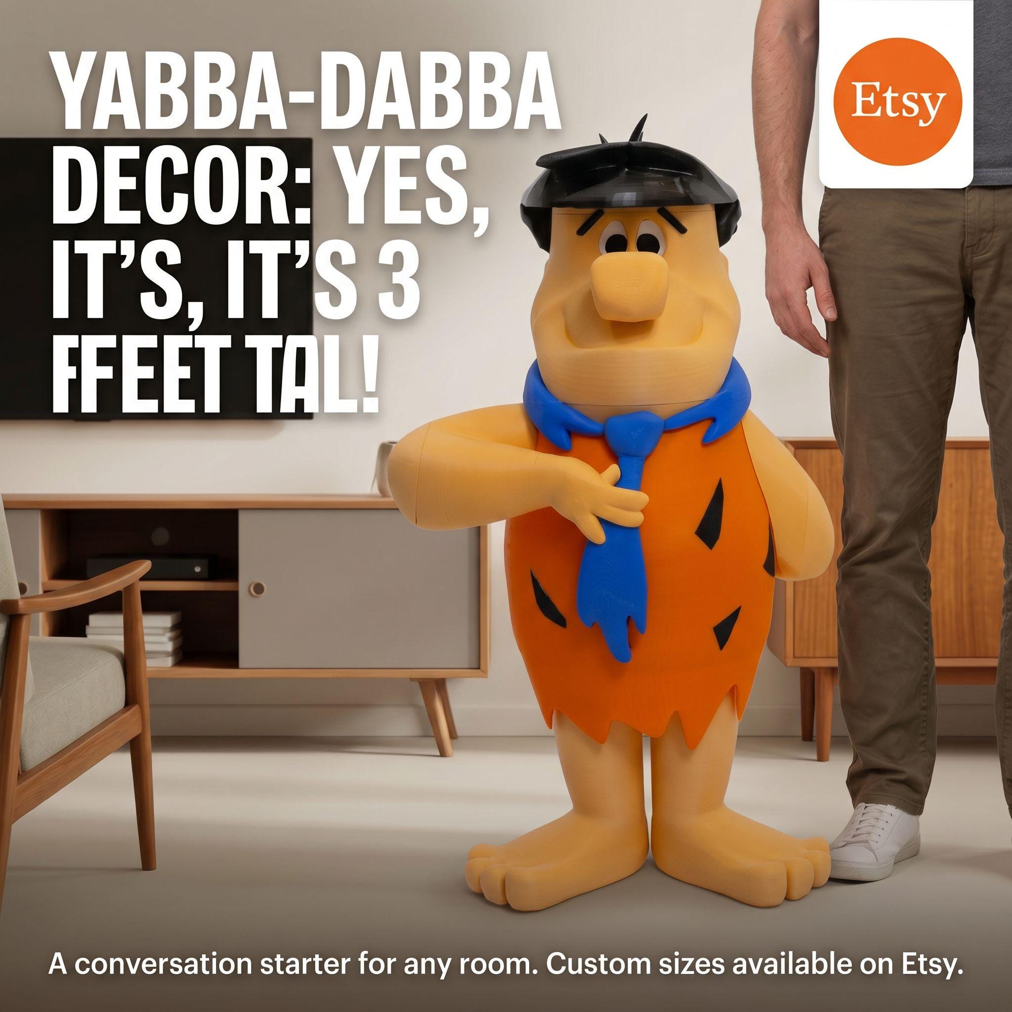 Fred Flintstone – 36" Tall - 3D Printed - Collectible Figure - Fan Art -  Custom Sizes Available!
