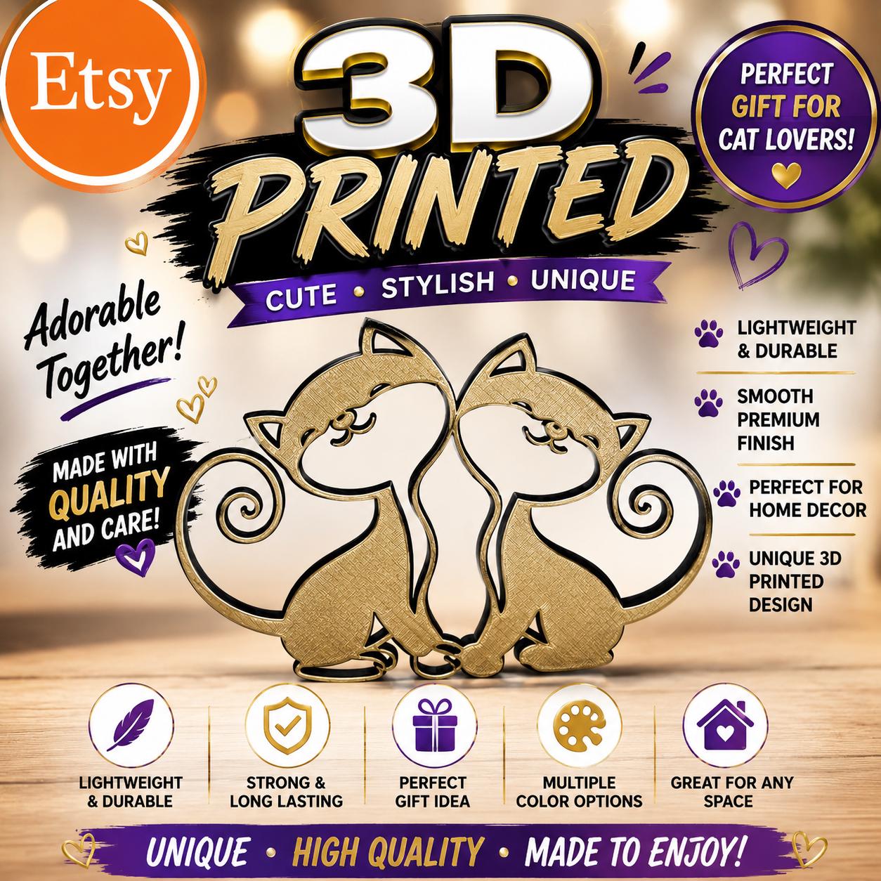 3D Printed Cat Wall Mount - Cute PLA Decor
