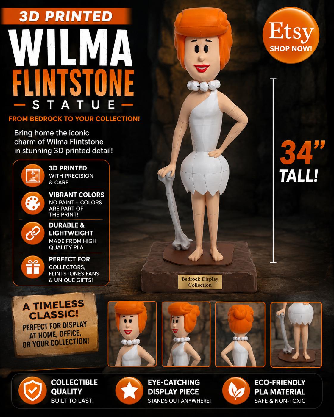 Wilma Flintstone – 34" Tall - 3D Printed - Collectible Figure - Fan Art -  Custom Sizes Available!