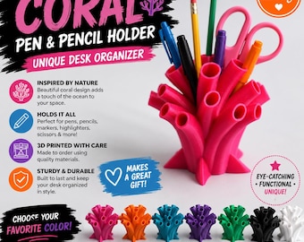 3D Printed Coral Pen & Pencil Holder: Unique Desk Organizer