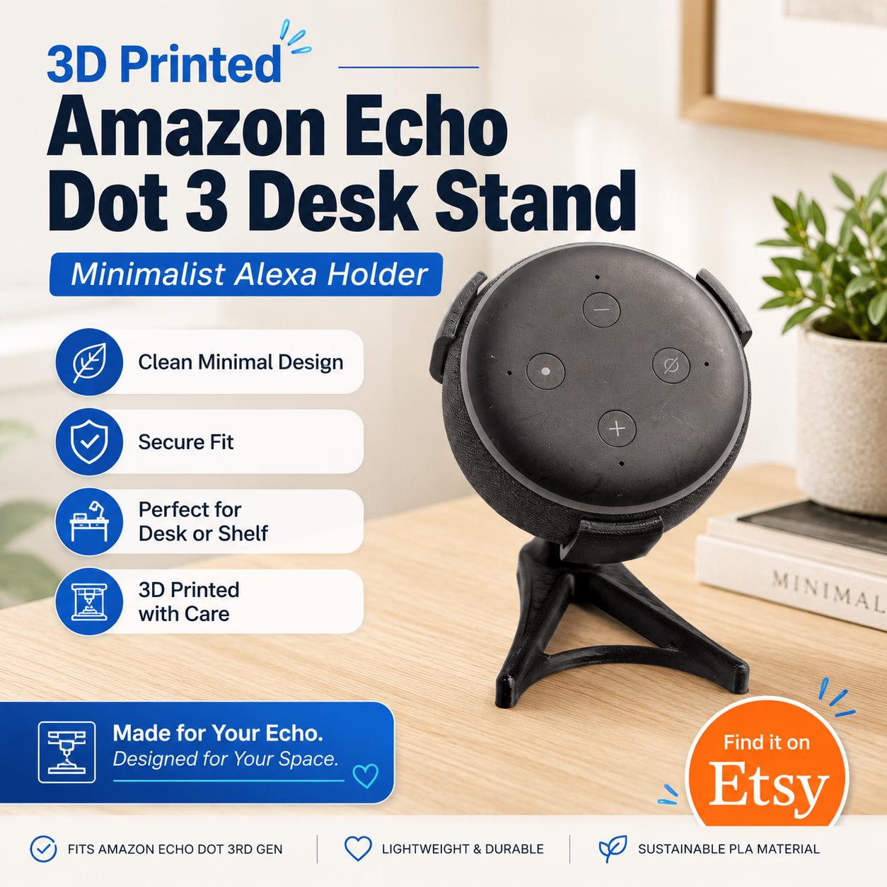 3D Printed Amazon Echo Dot 3 Desk Stand: Minimalist Alexa Holder