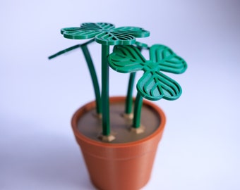3D Printed Shamrock Flower Set: Good Luck Clover Decor