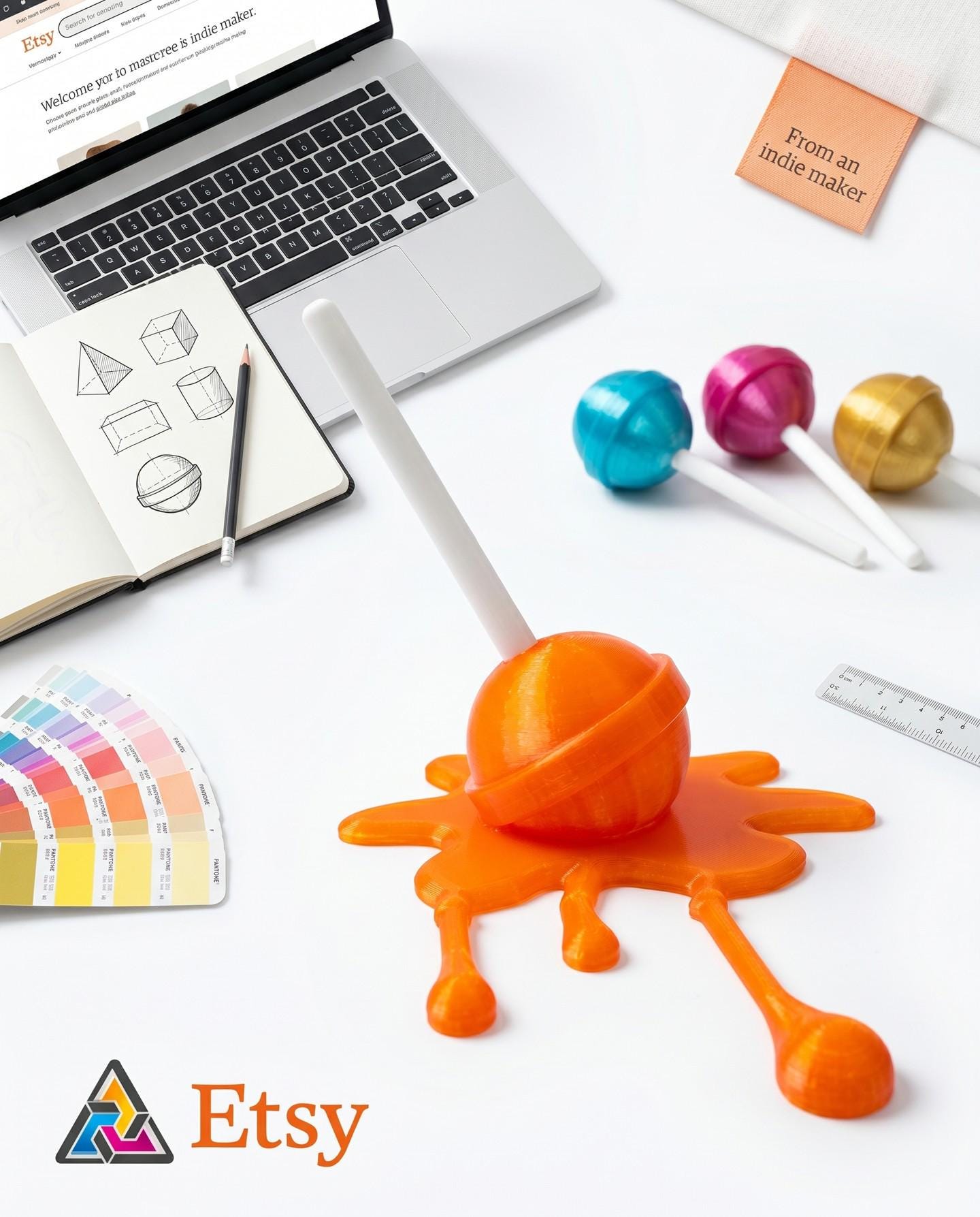 3D Printed Melting Lollipop Sculpture: Desk Decor, Choose Your Color
