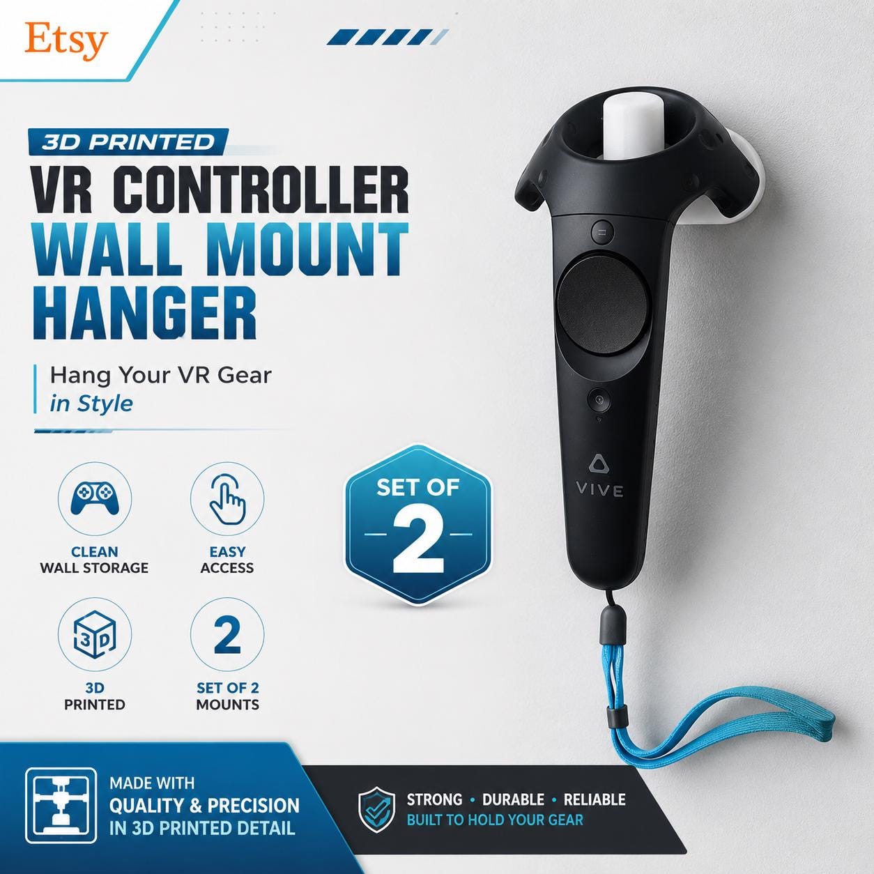 3D Printed VR Controller Wall Mount Hanger (Set of 2)