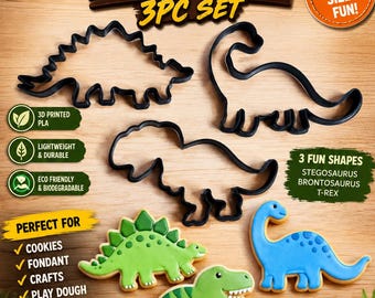 Dinosaur Cookie Cutters: 3pc 3D Printed PLA Molds