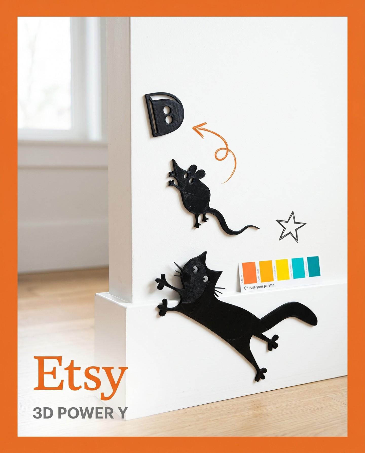 3D Printed Cat and Mouse Wall Art - Kids Room Decor