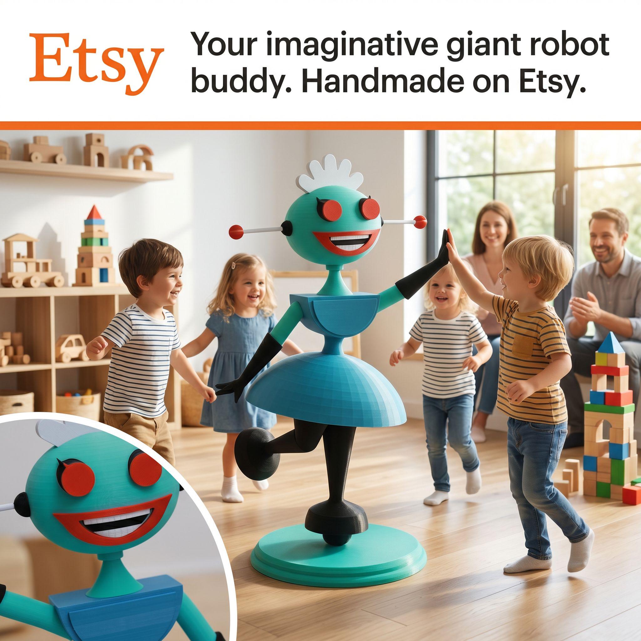 Carte Blanche Robot – 36” Tall 3D Printed Statue – Oversized Retro Robot Collectible Figure