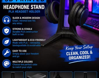 3D Printed Headphone Stand – PLA Headset & VR Holder