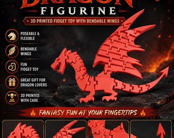 Articulating Dragon Figurine: 3D Printed Fidget Toy with Bendable Wings