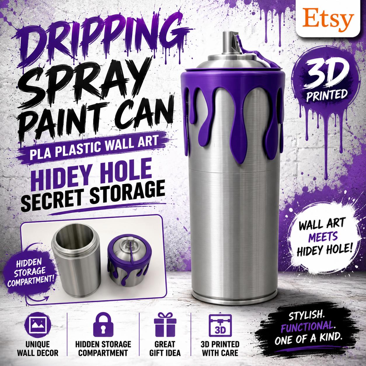 3D Printed Dripping Spray Paint Can: PLA Plastic Wall Art